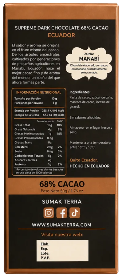 Reverso del envase, Nogal Nativo